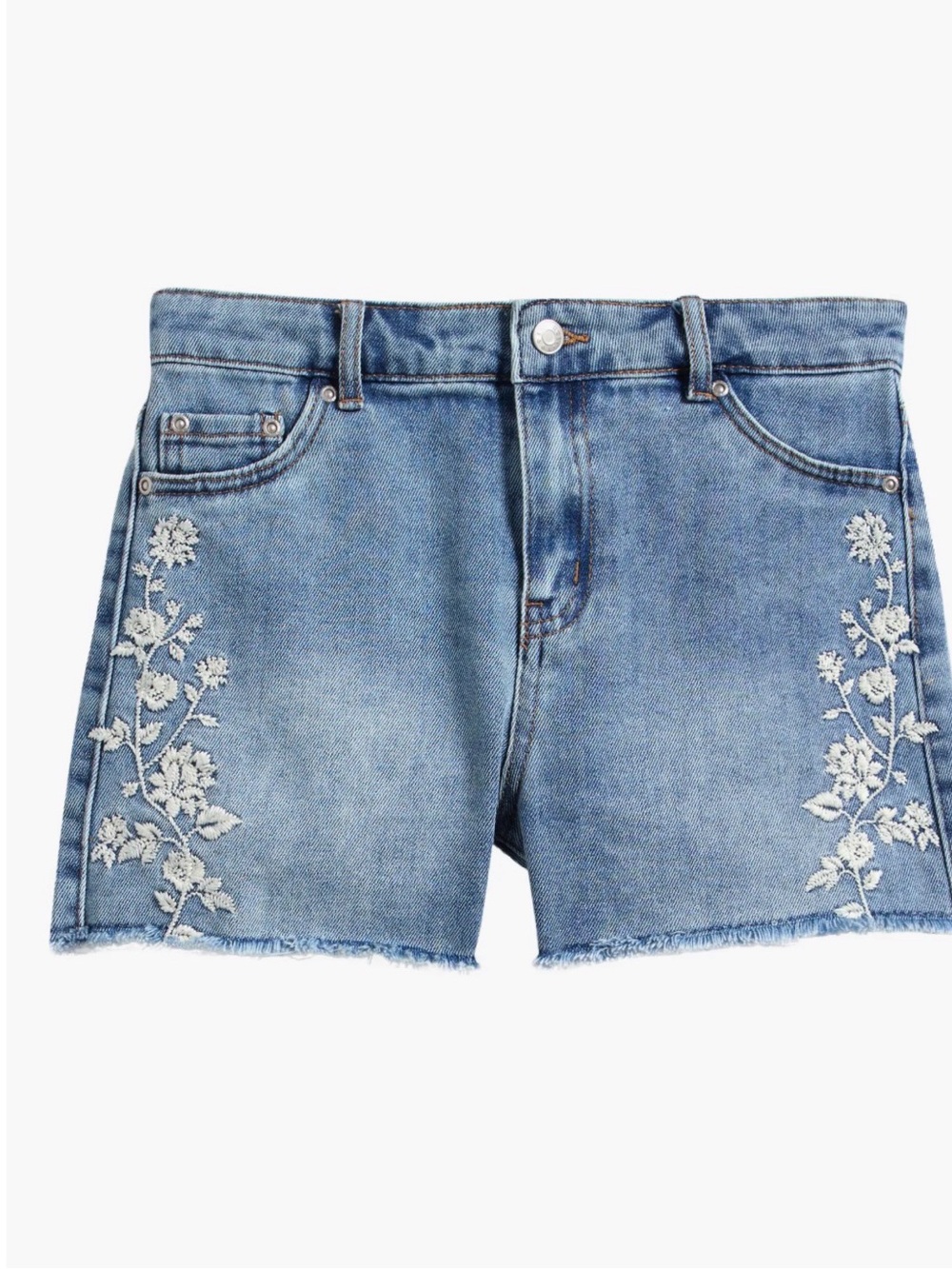Girl’s Tractr Light Blue Denim Shorts with White Floral Embroidery BNIB